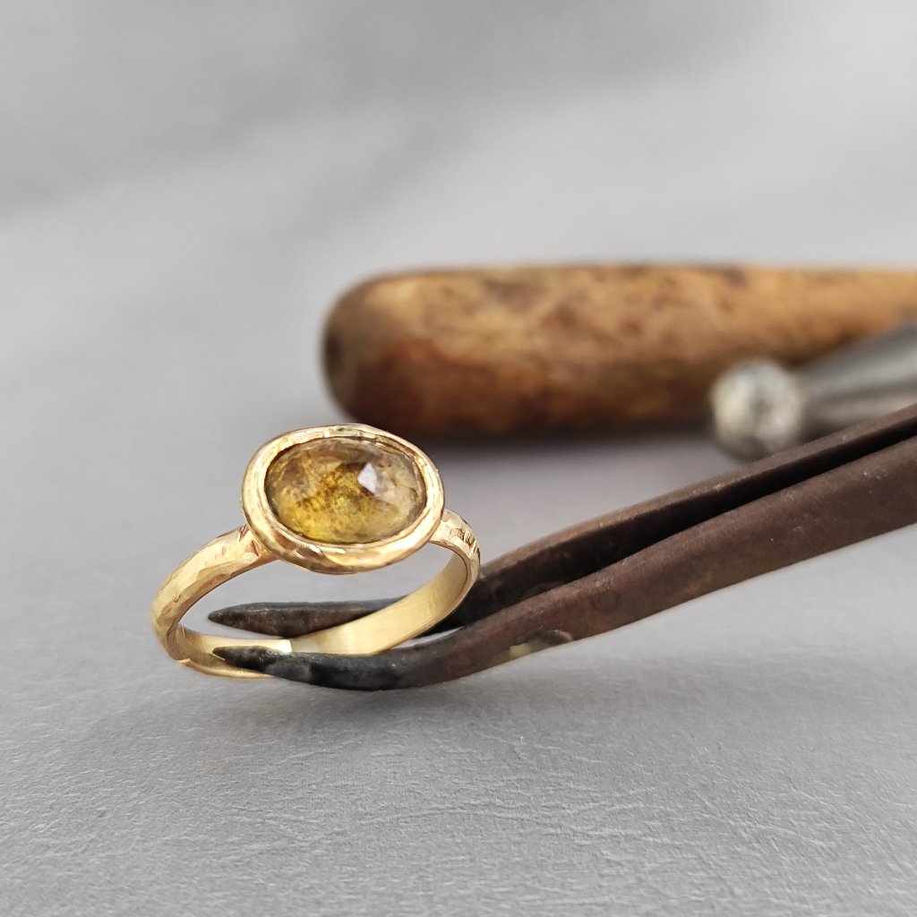 Tourmaline Ring. 14k Yellow Gold Unique Design Ring With Brown Tourmaline.